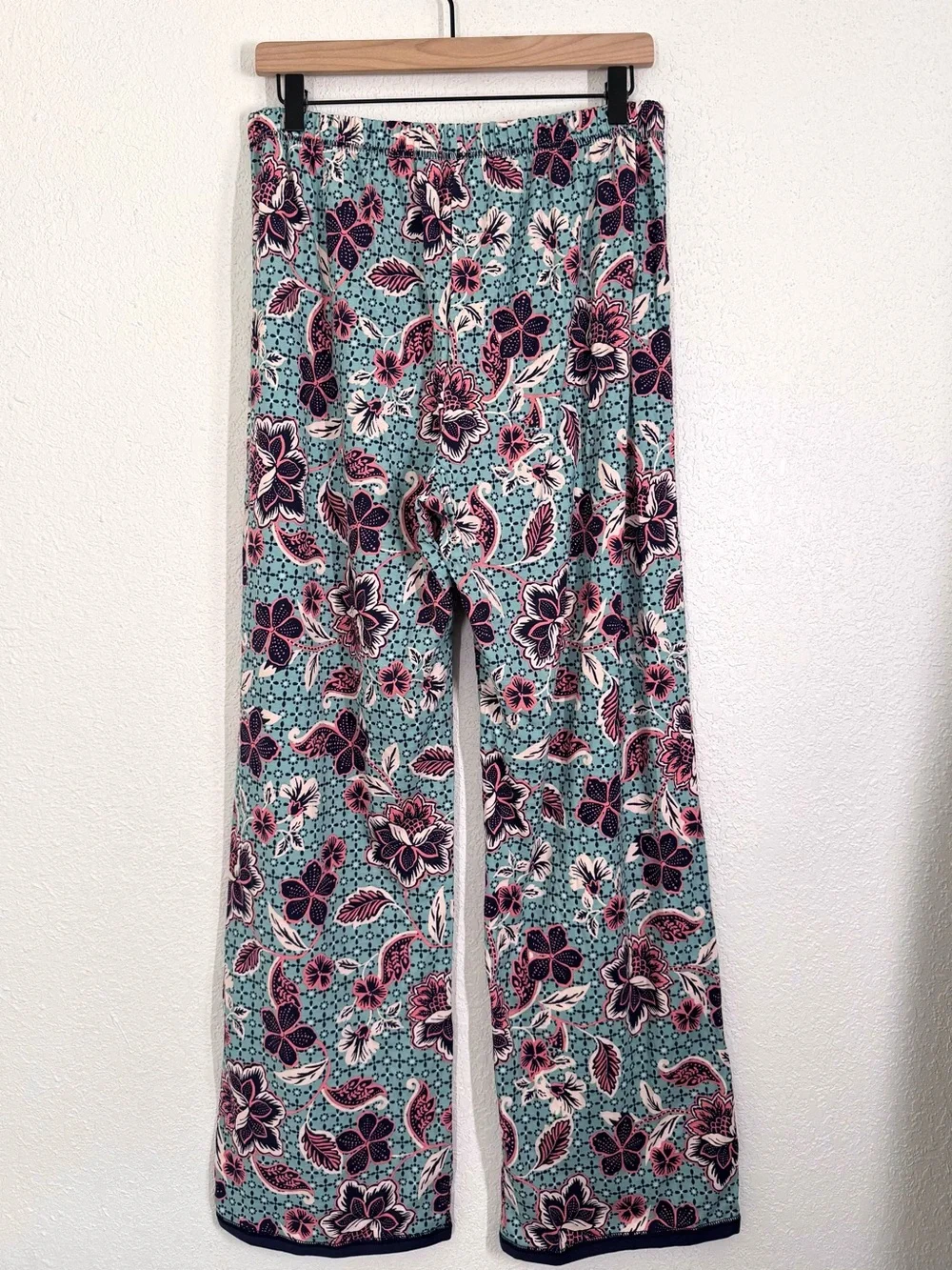 Garnet Hill Asian Wrap Organic Cotton Pajamas Long Set Blue Floral Large NEW - Picture 3 of 8